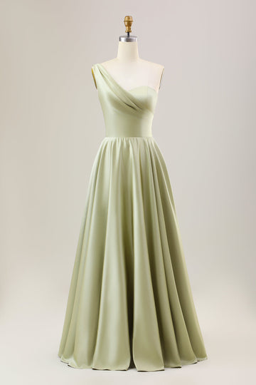 Dusty Sage A Line One Shoulder Long Chiffon Bridesmaid Dress